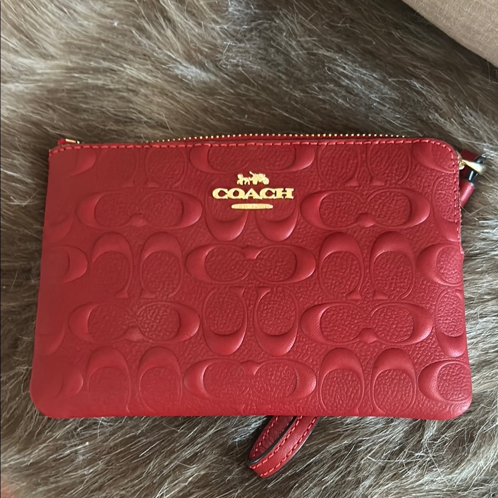 Coach Red Embossed Leather Wristlet